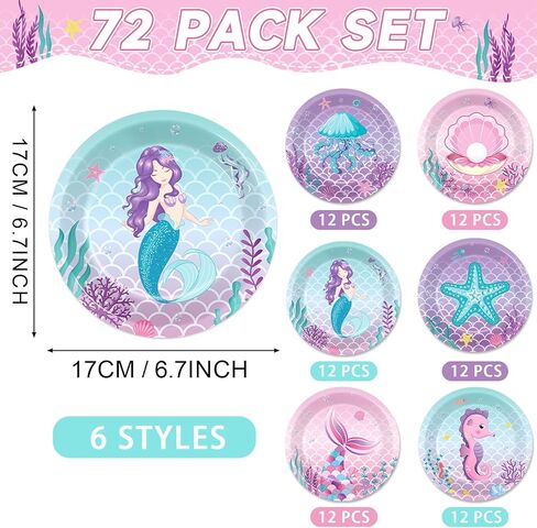 72PCS Mermaid Party Plates Under the Sea Birthday Supplies 7Inch Marine Sea Animals Tableware Ocean Plates Disposable Paper Plate Dessert Plates for Boy Girl Kid Baby Shower Decoration Favor in Saudi Arabia