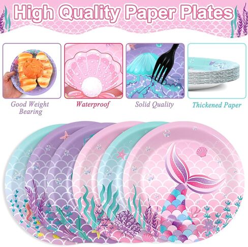 72PCS Mermaid Party Plates Under the Sea Birthday Supplies 7Inch Marine Sea Animals Tableware Ocean Plates Disposable Paper Plate Dessert Plates for Boy Girl Kid Baby Shower Decoration Favor in Saudi Arabia