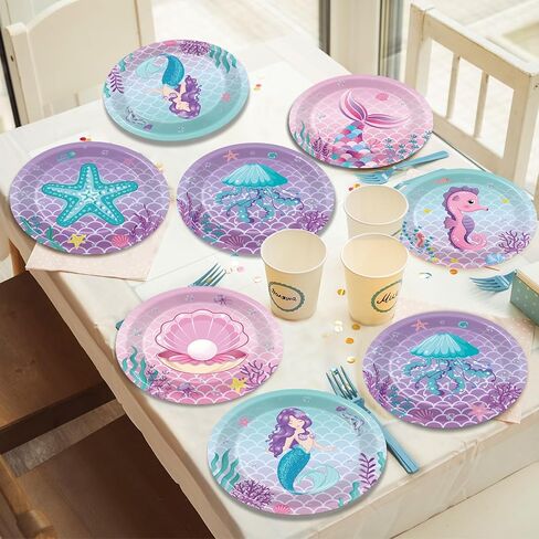 72PCS Mermaid Party Plates Under the Sea Birthday Supplies 7Inch Marine Sea Animals Tableware Ocean Plates Disposable Paper Plate Dessert Plates for Boy Girl Kid Baby Shower Decoration Favor in Saudi Arabia