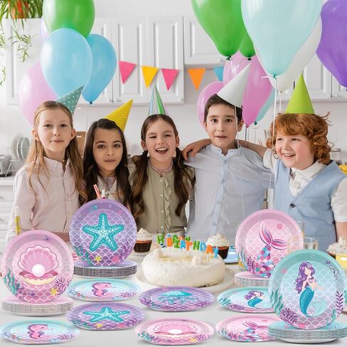 72PCS Mermaid Party Plates Under the Sea Birthday Supplies 7Inch Marine Sea Animals Tableware Ocean Plates Disposable Paper Plate Dessert Plates for Boy Girl Kid Baby Shower Decoration Favor in Saudi Arabia