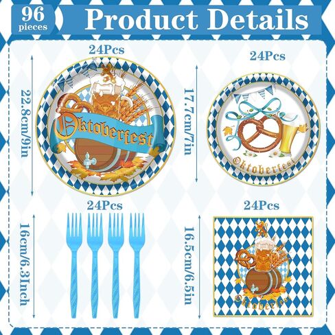 Oktoberfest Party Tableware Decorations - 96PCS Oktoberfest Disposable Paper Plates Decorations German Bavarian Beer Theme Napkins and Forks Decor Supplies Serve 24 in Kuwait