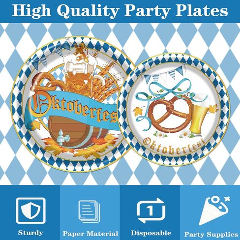 Oktoberfest Party Tableware Decorations - 96PCS Oktoberfest Disposable Paper Plates Decorations German Bavarian Beer Theme Napkins and Forks Decor Supplies Serve 24 in Kuwait
