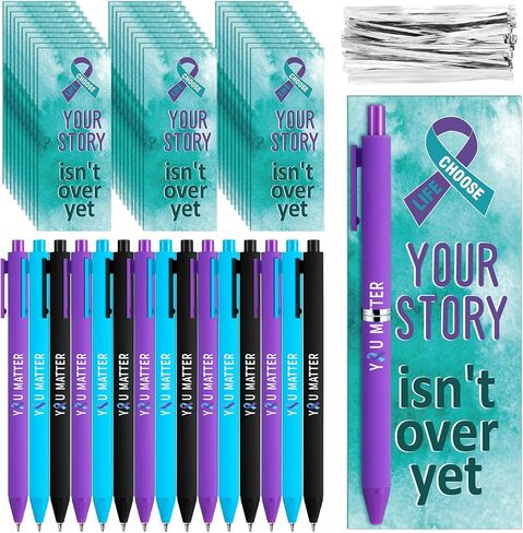 30 Pack Suicide Prevention Awareness Pens with Cards Set Purple Teal Ribbon You Matter Text Black Ink Retractable Pens for World Suicide Prevention Day Awareness Items Charity Activity in Saudi Arabia