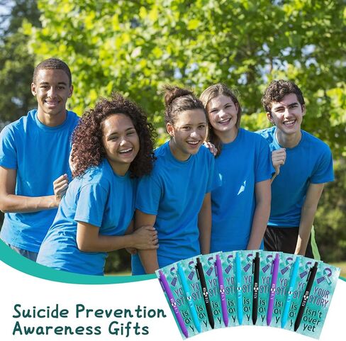30 Pack Suicide Prevention Awareness Pens with Cards Set Purple Teal Ribbon You Matter Text Black Ink Retractable Pens for World Suicide Prevention Day Awareness Items Charity Activity in Saudi Arabia