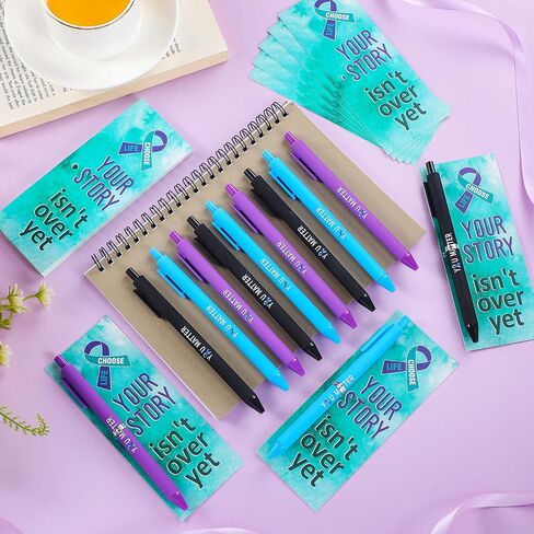 30 Pack Suicide Prevention Awareness Pens with Cards Set Purple Teal Ribbon You Matter Text Black Ink Retractable Pens for World Suicide Prevention Day Awareness Items Charity Activity in Saudi Arabia