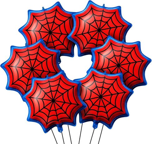 Soulchen 25 "Spider Birthdy Party Party Baloon Cartoons شخصيات ذات طابع حزب ، رقائق شبكات العنكبوت الكبيرة للبالونات لزخارف عيد ميلاد كرنفال الكرتون (6 عبوات ، حمراء ، أزرق) in Kuwait