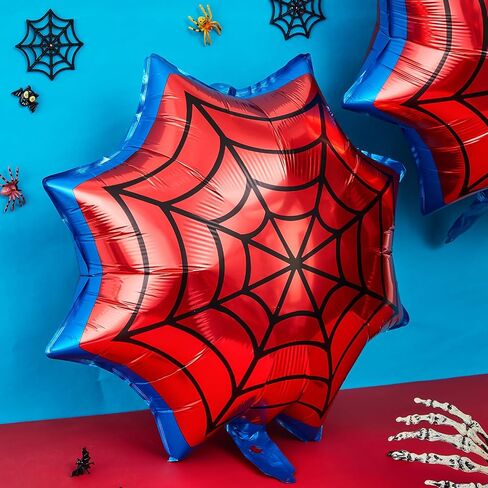 Soulchen 25 "Spider Birthdy Party Party Baloon Cartoons شخصيات ذات طابع حزب ، رقائق شبكات العنكبوت الكبيرة للبالونات لزخارف عيد ميلاد كرنفال الكرتون (6 عبوات ، حمراء ، أزرق) in Kuwait