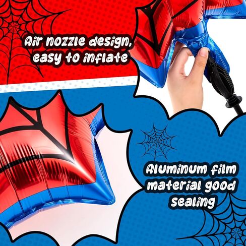 Soulchen 25 "Spider Birthdy Party Party Baloon Cartoons شخصيات ذات طابع حزب ، رقائق شبكات العنكبوت الكبيرة للبالونات لزخارف عيد ميلاد كرنفال الكرتون (6 عبوات ، حمراء ، أزرق) in Kuwait