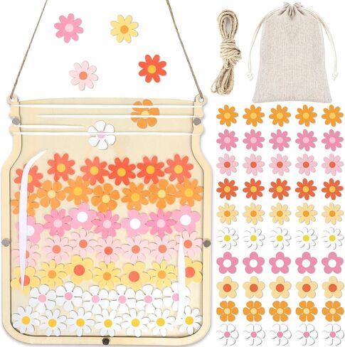 12" Large Wooden Reward Jar for Kids 100Pcs Groovy Daisy Flowers Reward Jars with Storage Bag Potty Training Chart Behavior Management Classroom Tools for Home Student Teacher Back to School Supplies in Saudi Arabia