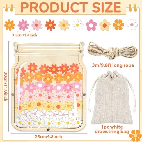 12" Large Wooden Reward Jar for Kids 100Pcs Groovy Daisy Flowers Reward Jars with Storage Bag Potty Training Chart Behavior Management Classroom Tools for Home Student Teacher Back to School Supplies in Saudi Arabia