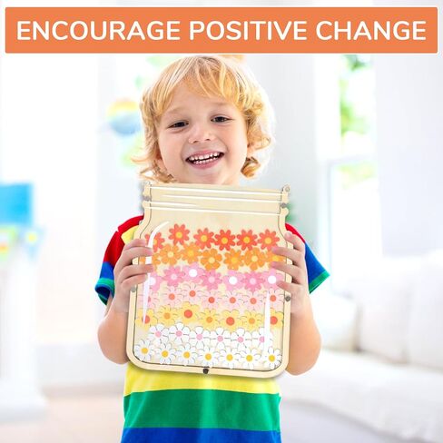 12" Large Wooden Reward Jar for Kids 100Pcs Groovy Daisy Flowers Reward Jars with Storage Bag Potty Training Chart Behavior Management Classroom Tools for Home Student Teacher Back to School Supplies in Saudi Arabia