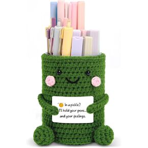 Skydue Crocheted Pen & Pencil Holder مع بطاقة ملهمة - منظم مكتب مصنوع يدويًا للمكتب والمدرسة والمنزل - كوب ديكور مكتب وظيفي in Kuwait
