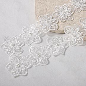 3 ياردات 3D لؤلؤة زهرة الدانتيل الشريط ، زهرة بيضاء تقليم الدانتيل زخارف الزخارف ل DIY الخياطة الحرف اليدوية فستان الزفاف ديكور المنزل in Kuwait