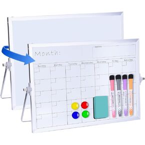 لوحة بيضاء محوّة جافة من جانبها مع حامل - 14 "× 10" مخطط شهري وأسبوعي مغناطيسي ، لوح مكتب صغير للمنزل والمكاتب والمدرسة استخدام in Kuwait