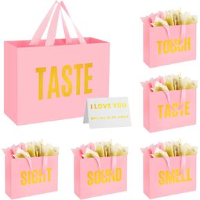 5 Senses Gift Bags for Him With Labels And Tissue Paper,12.6"X8.7"X4" Sight Smell Touch Taste Sound Black Medium Size Gift Bag for Men, Women, Birthday, Anniversary, Wedding, Valentine'S Day in Saudi Arabia