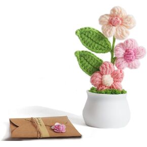 Knitting Crochet Puff Flowers Potted Plants, Handmade Knitted Gradient Colorful Flower for Home Office Car Decoration, Decorative Plants for Lasting Beauty, Gift for Women, Family, Friend（Light Pink） in Saudi Arabia