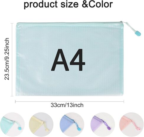 Multibey 10 Pack Mesh Mesh Zipper Bags -A4 Size مقاومة للماء أكياس منظم أكياس متينة لتخزين ألعاب اللوحة ، المستندات واللوازم ، سحاب البلاستيك 5 ألوان الباستيل in Kuwait
