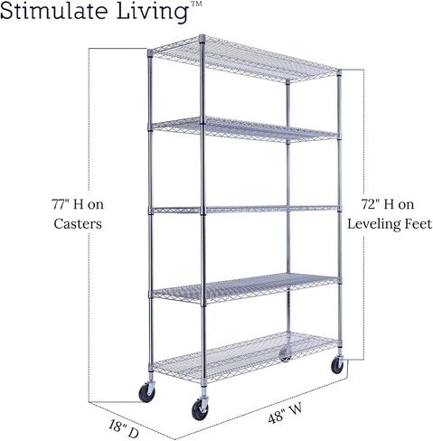 48 "x18" x72 "برايم رفوف الأسلاك ذات السلك الثقيلة ذات الدقة 5 من NSF 4000 رطل كحد أقصى رف تخزين سعة كحد أقصى للاستخدامات التجارية والمدرسة والمنزل والمرآب والمستودعات والصناعية والمستشفيات (مع عجلات) in Saudi Arabia
