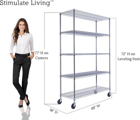 48 "x18" x72 "برايم رفوف الأسلاك ذات السلك الثقيلة ذات الدقة 5 من NSF 4000 رطل كحد أقصى رف تخزين سعة كحد أقصى للاستخدامات التجارية والمدرسة والمنزل والمرآب والمستودعات والصناعية والمستشفيات (مع عجلات) in Saudi Arabia
