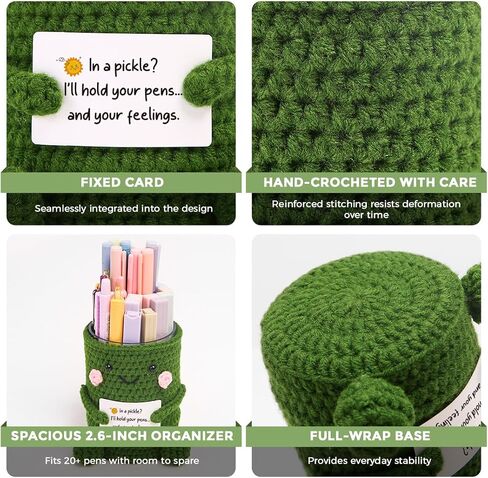 Skydue Crocheted Pen & Pencil Holder مع بطاقة ملهمة - منظم مكتب مصنوع يدويًا للمكتب والمدرسة والمنزل - كوب ديكور مكتب وظيفي in Saudi Arabia