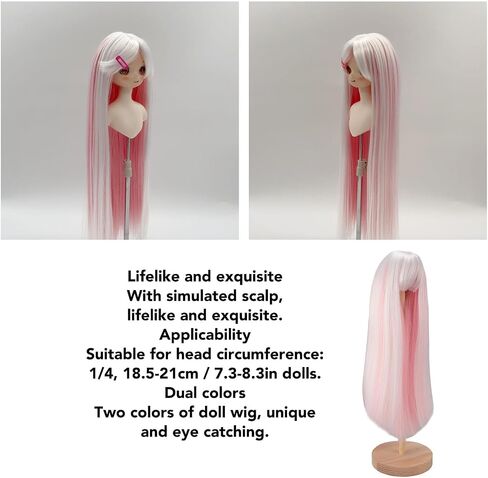 Doll Hairs Replacement, Dolls BJD Hairpiece Doll Wig Hair Long Straight Doll Wig for 7.3 to 8.3in Head Circumference Doll (White) in Saudi Arabia
