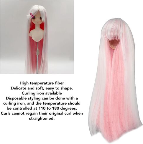 Doll Hairs Replacement, Dolls BJD Hairpiece Doll Wig Hair Long Straight Doll Wig for 7.3 to 8.3in Head Circumference Doll (White) in Saudi Arabia