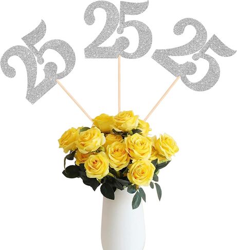 12 حزمة سيلفر 25 عيد ميلاد العصي مركزية العصي ، بريق زخارف حفلة عيد الميلاد 25 ، رقم 25 طاولة أعلى القبعات لعيد الميلاد 25 ديكورات حفل زفاف حفل زفاف in Kuwait