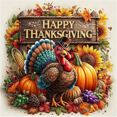 Thanksgiving Turkey Diamond Painting Kits for Adults, 5D Fall Diamond Art Kits for Beginners, Full Round Drill Diamond Dot Painting Gem Art Kits,Home Wall Decor 13.8x13.8 Inch in Kuwait