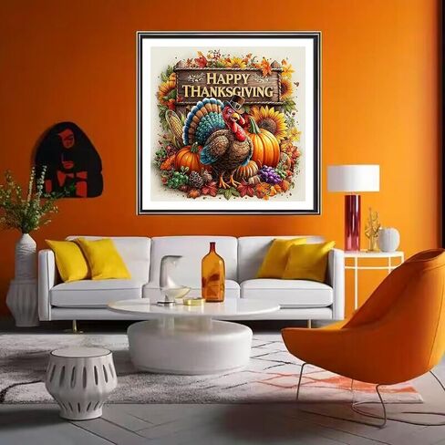 Thanksgiving Turkey Diamond Painting Kits for Adults, 5D Fall Diamond Art Kits for Beginners, Full Round Drill Diamond Dot Painting Gem Art Kits,Home Wall Decor 13.8x13.8 Inch in Kuwait