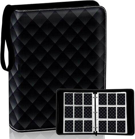 Premium Black Trading Card Binder – 13" x 10.5" PU Leather with Zipper, 50 Double-Sided 9-Pocket Sheets (900 Cards) – Velvet Liner – Includes 2 Acrylic 35PT Card Protectors in Saudi Arabia