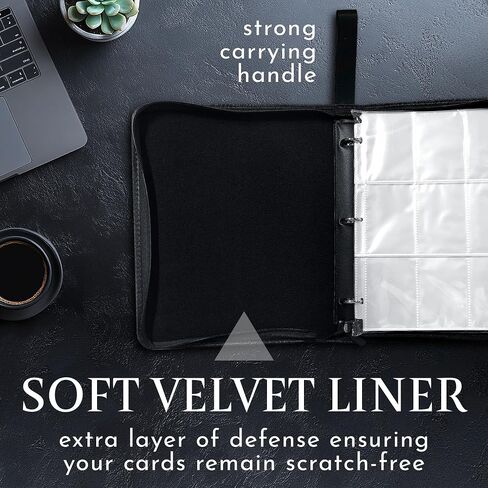 Premium Black Trading Card Binder – 13" x 10.5" PU Leather with Zipper, 50 Double-Sided 9-Pocket Sheets (900 Cards) – Velvet Liner – Includes 2 Acrylic 35PT Card Protectors in Saudi Arabia