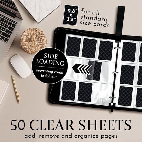 Premium Black Trading Card Binder – 13" x 10.5" PU Leather with Zipper, 50 Double-Sided 9-Pocket Sheets (900 Cards) – Velvet Liner – Includes 2 Acrylic 35PT Card Protectors in Saudi Arabia