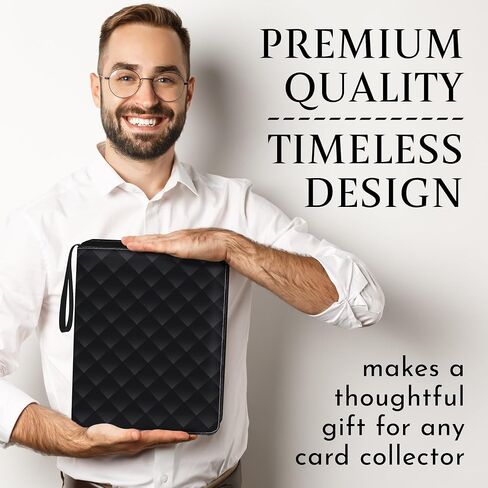 Premium Black Trading Card Binder – 13" x 10.5" PU Leather with Zipper, 50 Double-Sided 9-Pocket Sheets (900 Cards) – Velvet Liner – Includes 2 Acrylic 35PT Card Protectors in Saudi Arabia