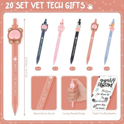 Geyoga 20 Sets Vet Tech Week Gift Bulk Animal Pens with Dog Thank You Card Paw Gaw Mongmark Cute Funny Gift Fund in Saudi Arabia