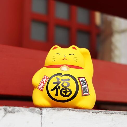 Banko Ware Maneki-Neko Ceramic Piggy Bank - Lucky Cat, Cute and Chubby Traditional Japanese Money Box (Red) in Saudi Arabia