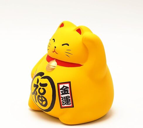 Banko Ware Maneki-Neko Ceramic Piggy Bank - Lucky Cat, Cute and Chubby Traditional Japanese Money Box (Red) in Saudi Arabia