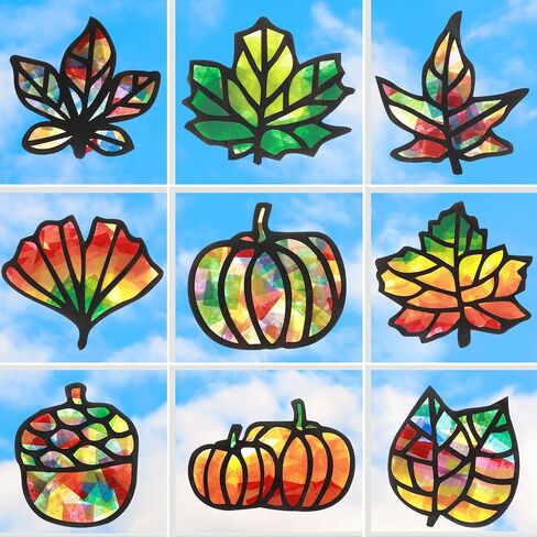 Zonon 27 قطعة يترك أوراق Suncatcher الورقية طقم الخريف القرع Acorn Suncatcher Craft Kit for Window Sun Catchers for Kids Decortings Thanksgiving in Saudi Arabia