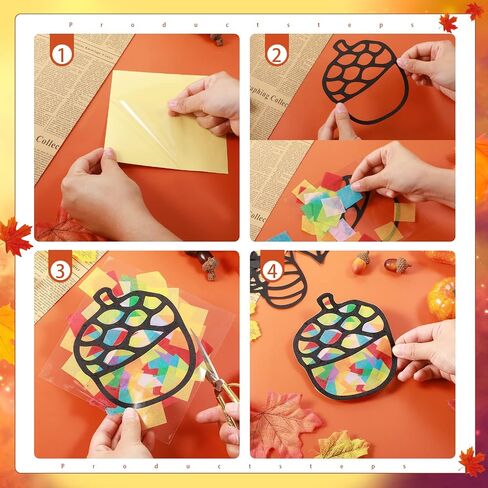 Zonon 27 قطعة يترك أوراق Suncatcher الورقية طقم الخريف القرع Acorn Suncatcher Craft Kit for Window Sun Catchers for Kids Decortings Thanksgiving in Saudi Arabia