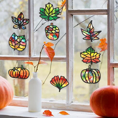 Zonon 27 قطعة يترك أوراق Suncatcher الورقية طقم الخريف القرع Acorn Suncatcher Craft Kit for Window Sun Catchers for Kids Decortings Thanksgiving in Saudi Arabia