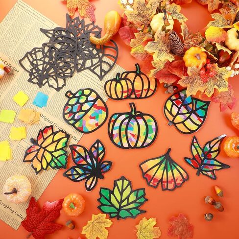 Zonon 27 قطعة يترك أوراق Suncatcher الورقية طقم الخريف القرع Acorn Suncatcher Craft Kit for Window Sun Catchers for Kids Decortings Thanksgiving in Saudi Arabia