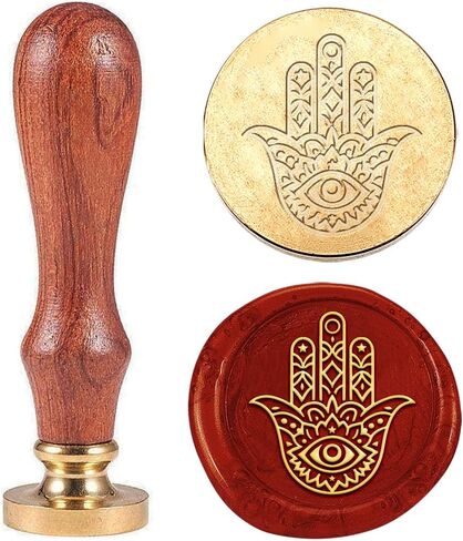 1pc شرير العين الشمع ختم ختم ختم من Hamsa ختم شمع ختم 25 مم من طابع النحاس القابل للإزالة مع مقبض خشبي للمكونات دعوات الزفاف مرة أخرى إلى زجاجة المدرسة in Saudi Arabia