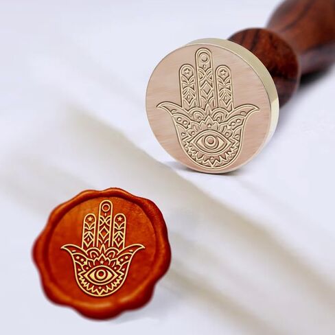 1pc شرير العين الشمع ختم ختم ختم من Hamsa ختم شمع ختم 25 مم من طابع النحاس القابل للإزالة مع مقبض خشبي للمكونات دعوات الزفاف مرة أخرى إلى زجاجة المدرسة in Saudi Arabia