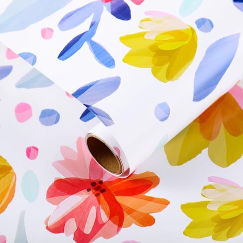 Miss Duidui Foral Gift Rapping Rolls ، 17 inch × 32.8 قدمًا ، تصميم متعدد الألوان ، ألوان مائية للحفل in Kuwait