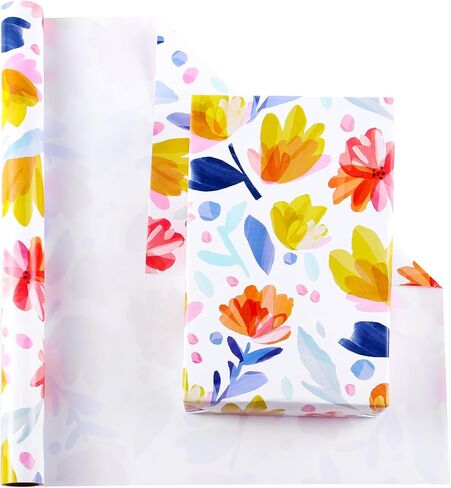 Miss Duidui Foral Gift Rapping Rolls ، 17 inch × 32.8 قدمًا ، تصميم متعدد الألوان ، ألوان مائية للحفل in Kuwait