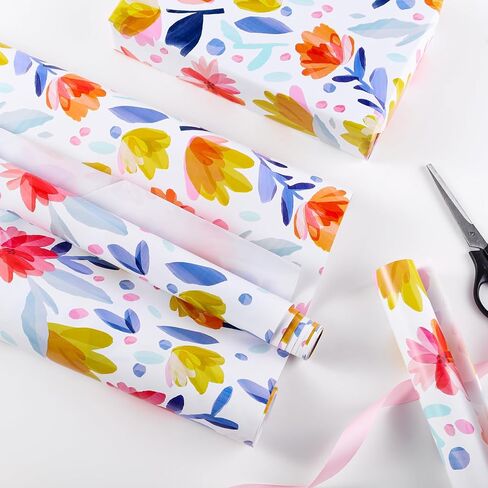 Miss Duidui Foral Gift Rapping Rolls ، 17 inch × 32.8 قدمًا ، تصميم متعدد الألوان ، ألوان مائية للحفل in Kuwait