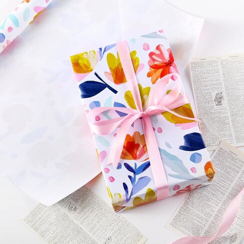 Miss Duidui Foral Gift Rapping Rolls ، 17 inch × 32.8 قدمًا ، تصميم متعدد الألوان ، ألوان مائية للحفل in Kuwait