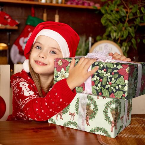 Lezakaa Christmas Rapping Paper Roll ، Highland Cow in Holiday Wreath Bow Design Green Design ، Flug Rustic Gift Wrap for Christmas Farmhouse Holiday ، for Family Friends Kids ، Mini Roll 17 in x 16.4 ft in Kuwait