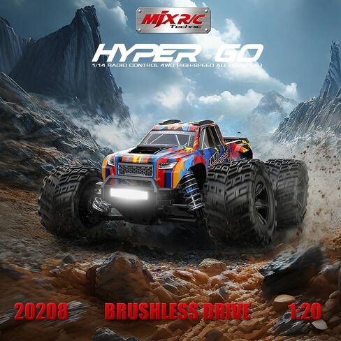 MJX Hyper Go 20208 1/20 Scale 4WD RC Monster Truck مع 1806 محرك بدون فرش | 39 كم/ساعة سيارة التحكم عن بعد عالية السرعة | 2.4 جيجا هرتز مركبة على الطرق الوعرة 2.4 جيجا هرتز للبالغين (أحمر) in Kuwait