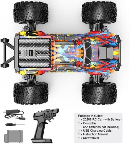 MJX Hyper Go 20208 1/20 Scale 4WD RC Monster Truck مع 1806 محرك بدون فرش | 39 كم/ساعة سيارة التحكم عن بعد عالية السرعة | 2.4 جيجا هرتز مركبة على الطرق الوعرة 2.4 جيجا هرتز للبالغين (أحمر) in Kuwait