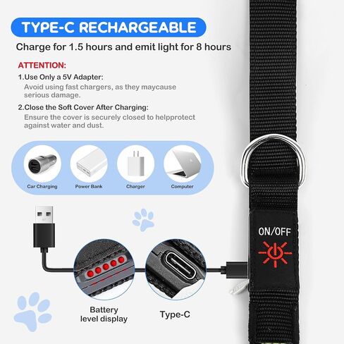 Candofly 4 قدم LED Dog Cog ، USB قابلة لإعادة الشحن مقود الكلب ، 3 أوضاع إضاءة ، توهج في نمط العسل النايلون العاكس الأليفة مع الأضواء للمشي الليل (الأزرق) in Kuwait